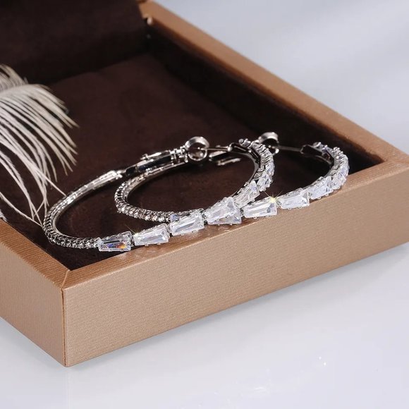 COPY - HOT SELLER 925 Sterling Silver White Sapphire Hoop Earrings - Picture 3 of 8